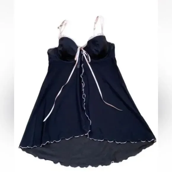 VTG Victoria’s Secret Black Mesh Sheer Babydoll Pink Trim Open FrontSize M - Picture 3 of 13